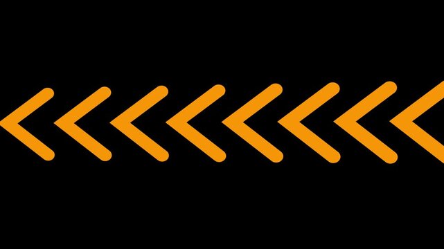Row of orange chevron arrows pointing left on black background