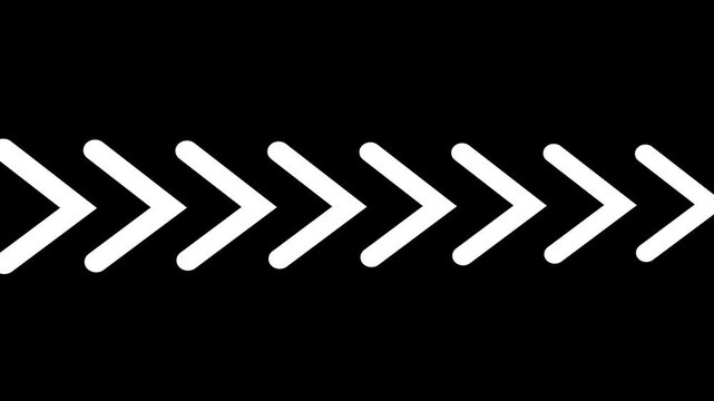 Progressive right arrows sequence on black background, indicating movement, speed, or forward direction in a modern, minimalist design