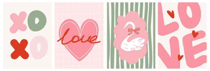 Romantic flat doodle cards for Valentine's day