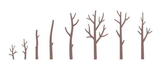 Leafless Tree Vector Set. Bare Winter Trees and Branch Silhouettes