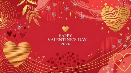 Valentine s day greeting card with golden hearts and red background