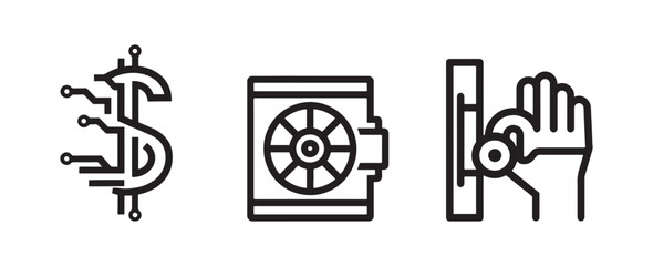 Set of financial icons with dollar safe and hand symbols