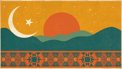 Ramadan Illustration with Crescent Moon and Stars.