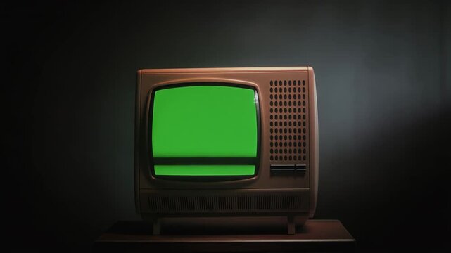 Retro Cathode Ray Tube TV with Blank Green Screen for Chroma Key in Cinematic Noir Style