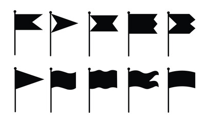 Flag Icon Set Vector. Black Silhouette Flags Collection on Poles