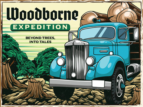 Illustration of a truck loaded with wood can be used as a logo design and template.