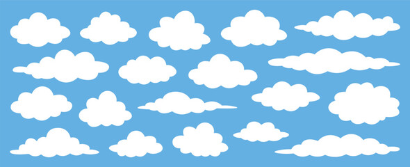 Cloud Vector Set &ndash; Cartoon White Clouds Collection on Blue Sky Background
