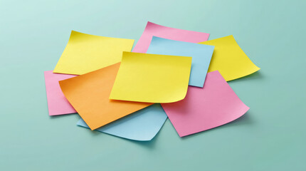 Colorful sticky note collection for 2025 review planning with blank paper memo ready for reminder or office organization task