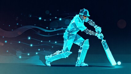 Abstract digital cricket player in action