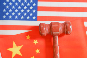 Laws of United States and China  concept. Judge gavels on United States and China . 
