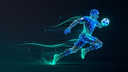 Soccer player in digital wireframe style