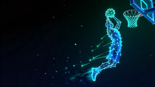 Basketball player in digital wireframe style - Powered by Adobe
