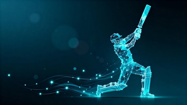 Abstract digital cricket player in motion - Powered by Adobe