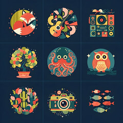 Colorful Vector Illustrations of Animals, Music, and Nature.