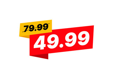 Modern red price tag with big sale discount offer. Sale label with old and new price in flat design, perfect for online shop, advertising banner, retail promotion, and marketing template. Vector