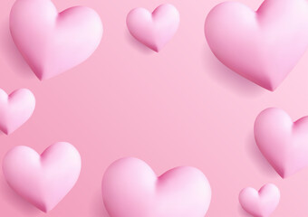 Soft pink 3D hearts on a pastel gradient background, creating a romantic and elegant composition perfect for Valentines Day cards, love-themed posters, wedding invitations, and festive designs in