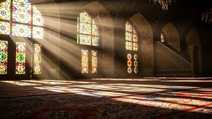 Stained Glass Windows in Mosque Interior.