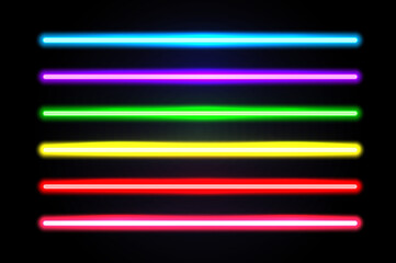 Realistic vector illustration of glowing neon ultraviolet lamps in different color shades, representing modern fashion style and trendy luminous design perfect for nightlife, decoration, and