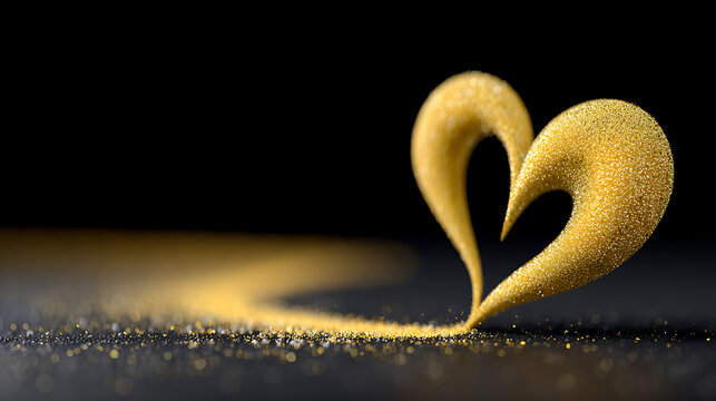 elegant black and gold valentine background with a sparkling heart trail, setting a luxurious nighttime mood for romance themes or premium promotions.