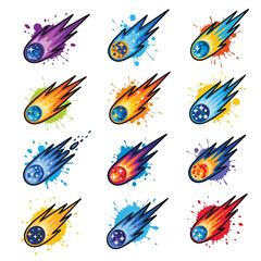 Colorful Meteorites in Space Explosion. © sardi