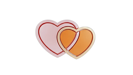 3D Two interlocking hearts, pink and orange on transparent background