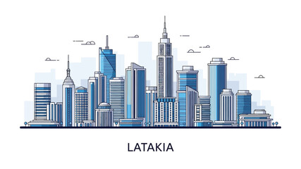 Fototapeta premium Sleek Vector Line Art City Skyline Illustration Featuring Modern Urban Architecture and Contemporary Skyscraper Buildings for Metropolitan Design Projects