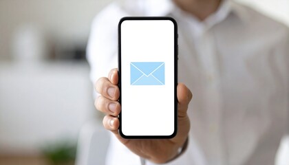 Person holding smartphone receiving email notification 