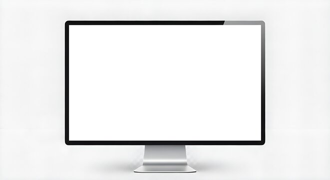 Sleek modern monitor with blank white screen, thin black bezel, and silver stand&mdash;ready for digital creativity.