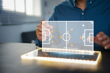 E-sport football game application on computer. Soccer online concept. Plan to play football.
