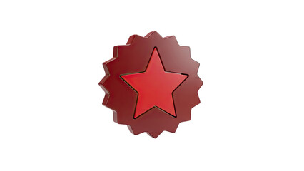 3D Red star emblem icon on transparent background