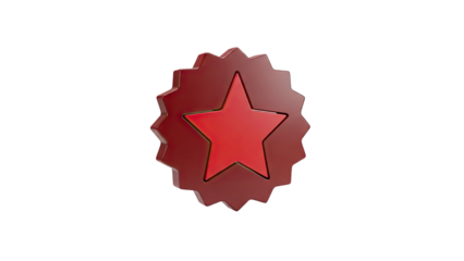3D Red star emblem icon on transparent background