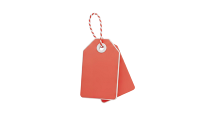 3D Two Red Price Tags with String on transparent background