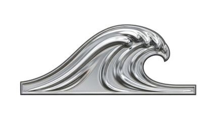 A detailed, shiny, chrome-like wave illustration, depicting a cresting ocean surge with intricate details.