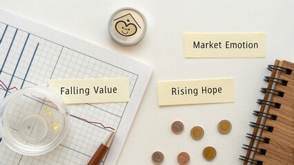 Financial Analysis Tools with Market Emotion Indicators and Currency Coins for Investment Strategies and Economic Insights