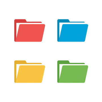 Colorful office file folder icons set in different colors, business document organization and digital storage management concept