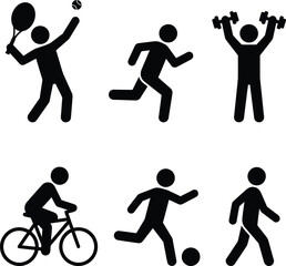 Sports Activity Pictogram Icons Set, Black Silhouette Athlete Symbols