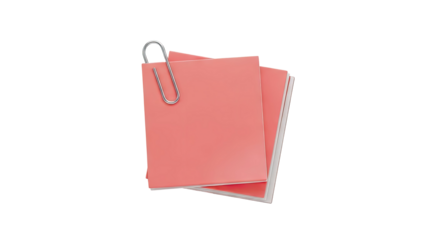 3D Pink Sticky Notes with Paper Clip on transparent background