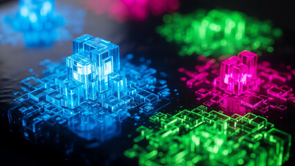 Primary Subject Is Glowing Crystal Blocks