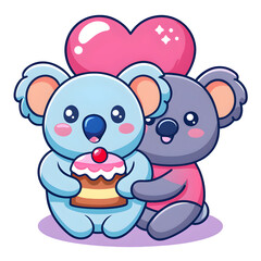 Fototapeta premium Koala couple sharing cake isolated on transparent background