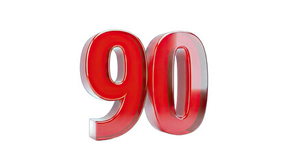 3D Red 3D Number 90 with Glossy Finish on transparent background