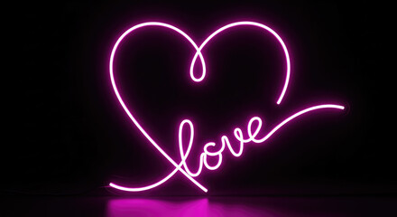 Scripted love Word inside a Pink Neon Heart.