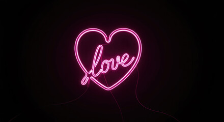 Pink Neon Heart Sign with love Script.