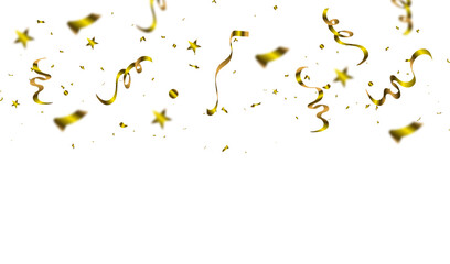 Golden Confetti Swirl Celebration Background Festive Party Decoration for Event Holiday Birthday and New Year Vector Illustration