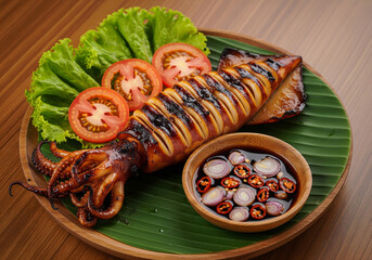Grilled Whole Squid with Spicy Soy Dipping Sauce