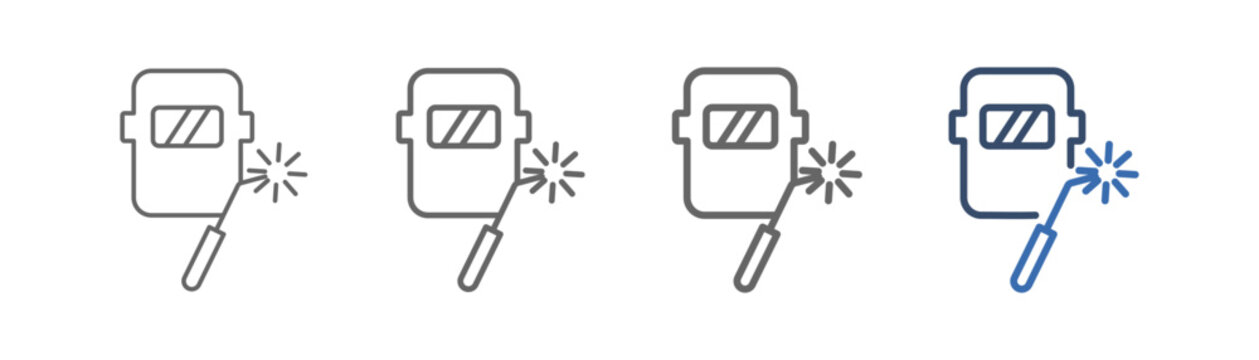 
outline icon set welder with mask and welding design