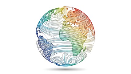 Colorful hand drawn earth globe illustration on white background