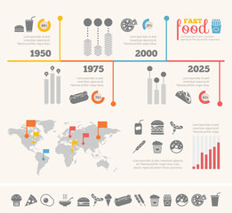 flat fast food infographic elements plus icon set vector