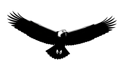 Obraz premium Soaring eagle silhouette in black and white against white