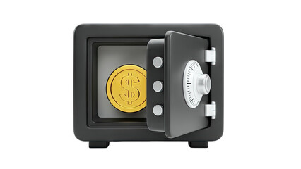 Fototapeta premium 3D Open safe with gold dollar coin inside on transparent background