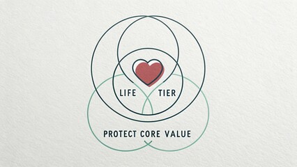 Conceptual illustration representing core values in life, highlighting protection and emotional connection through a heart symbol